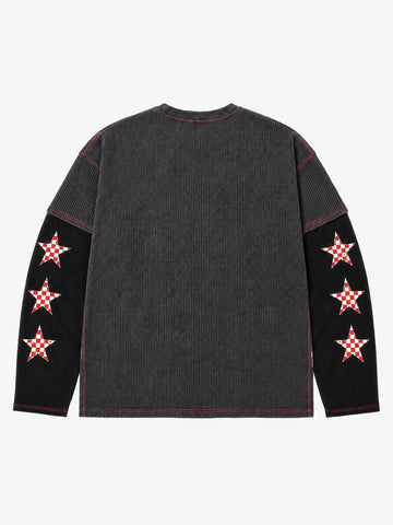 Racing Star Graphic Paneled Waffle Long Sleeve Tee
