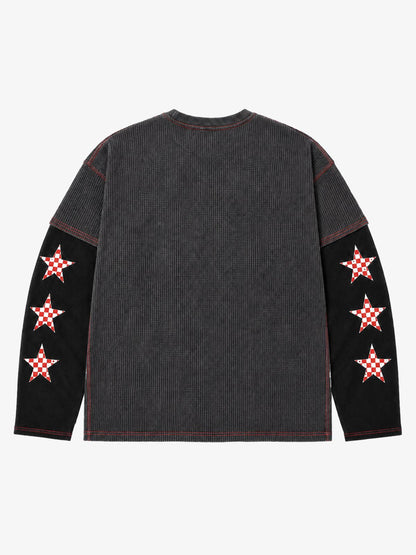 Racing Star Graphic Paneled Waffle Long Sleeve Tee
