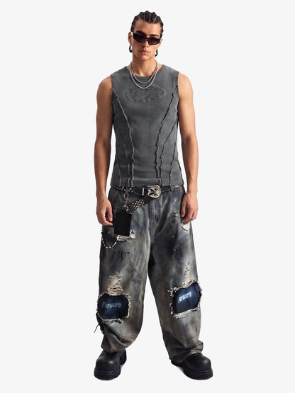 Exposed Seams Washed Knit Vest