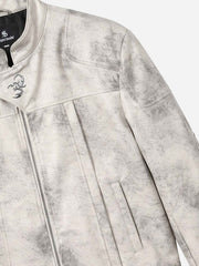 Padded-Shoulder Asymmetric Faux Leather Biker Jacket