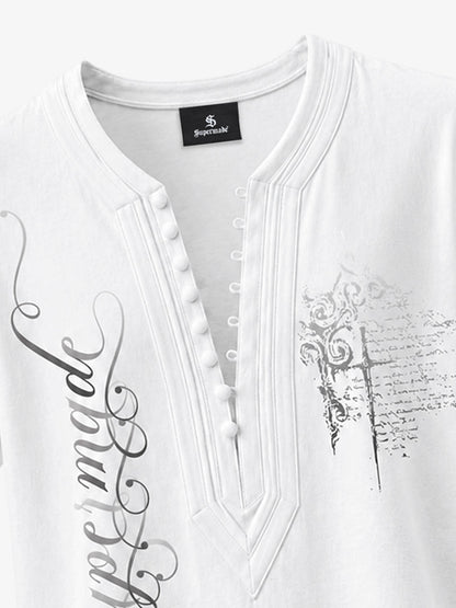 Irregular V-Neck Graphic T-Shirt