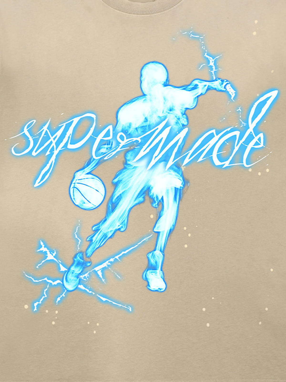 thesupermade "Energy Burst" Basketball Player Cyber Aesthetic Electric Print T-Shirt – Vintage Washed Oversized Basketball Streetwear T-Shirt 