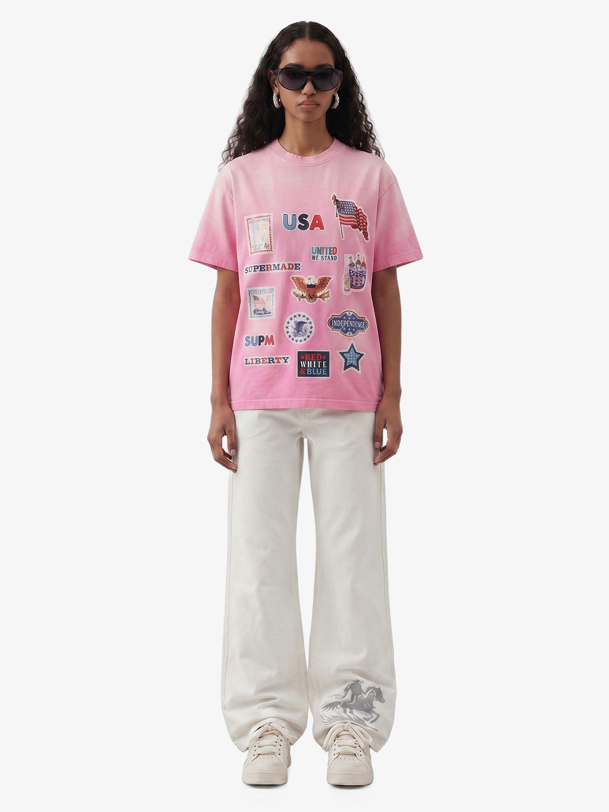 Washed Vintage Sticker Print T-Shirt 