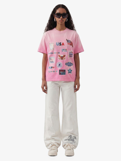 Washed Vintage Sticker Print T-Shirt 