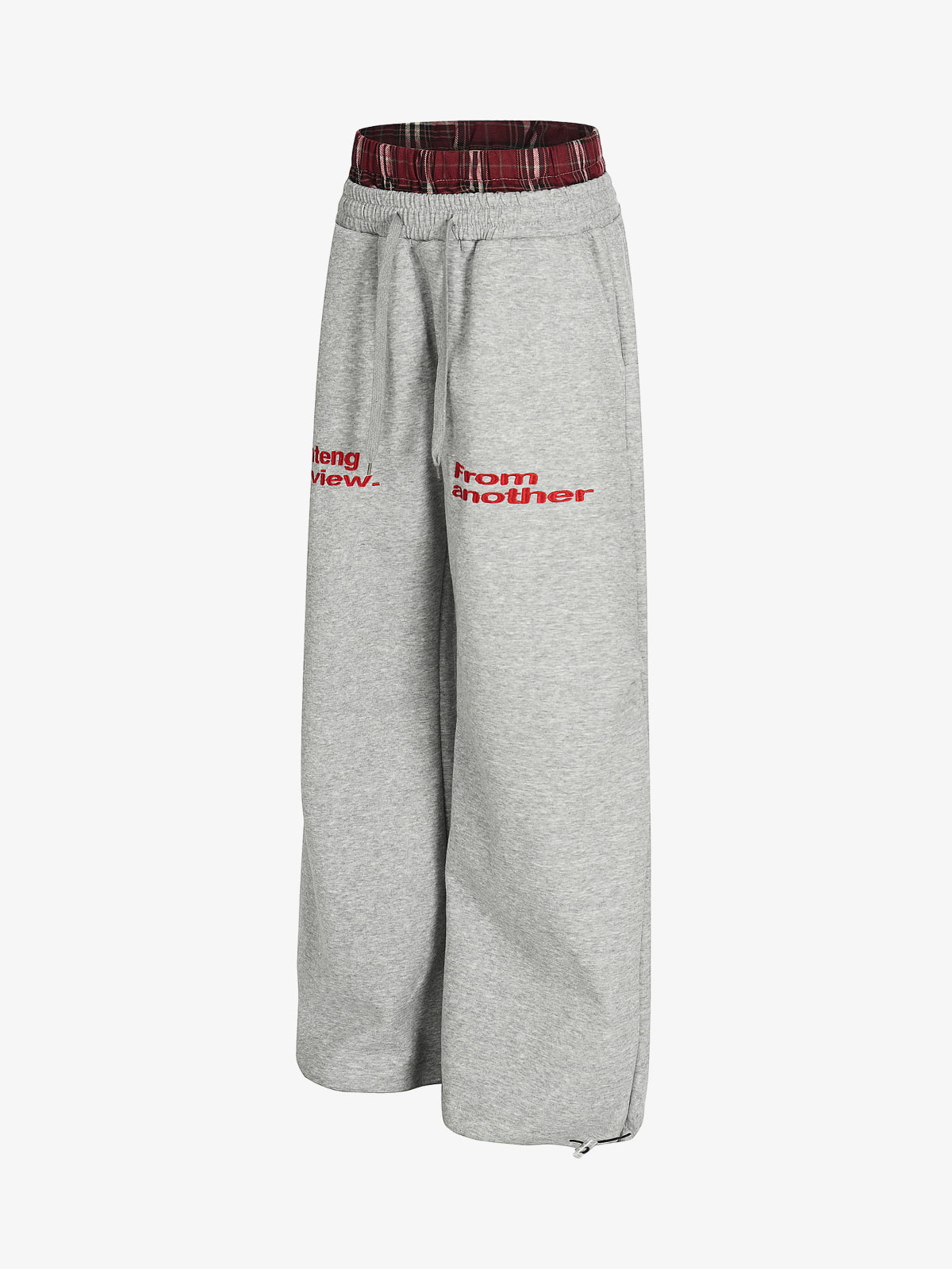 Wide-Leg Lounge Pants with Plaid Waistband and Stylish Lettering 