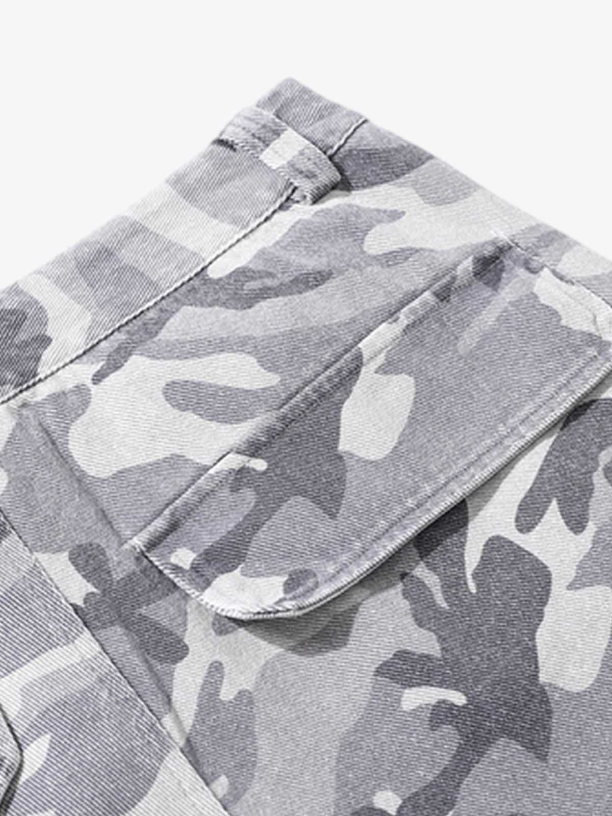 Vintage Washed Camouflage Machete Wide Leg Cargo Shorts 