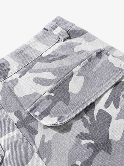 Vintage Washed Camouflage Machete Wide Leg Cargo Shorts 