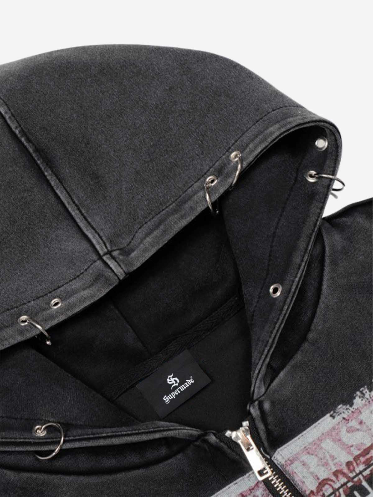 Kurzer Hoodie mit Used-Look-Grafikmuster
