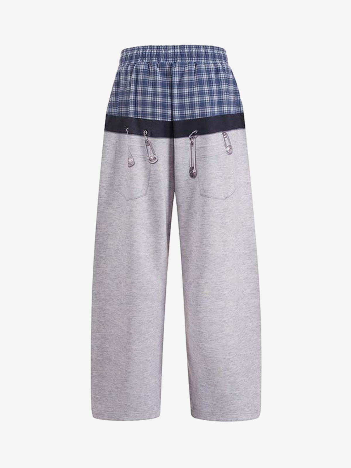 Plaid Waist Graphic Wide-Leg Sweatpants