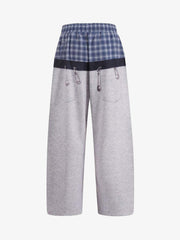 Plaid Waist Graphic Wide-Leg Sweatpants