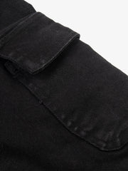Studded Flared-Hem Utility Jeans; Black / S, Black / M, Black / L