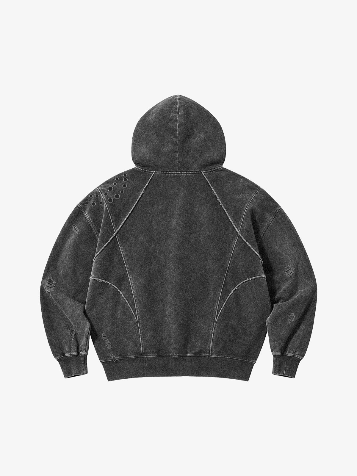 Washed Eyelet Distressed Hoodie & Curved-Leg Sweatpants Set