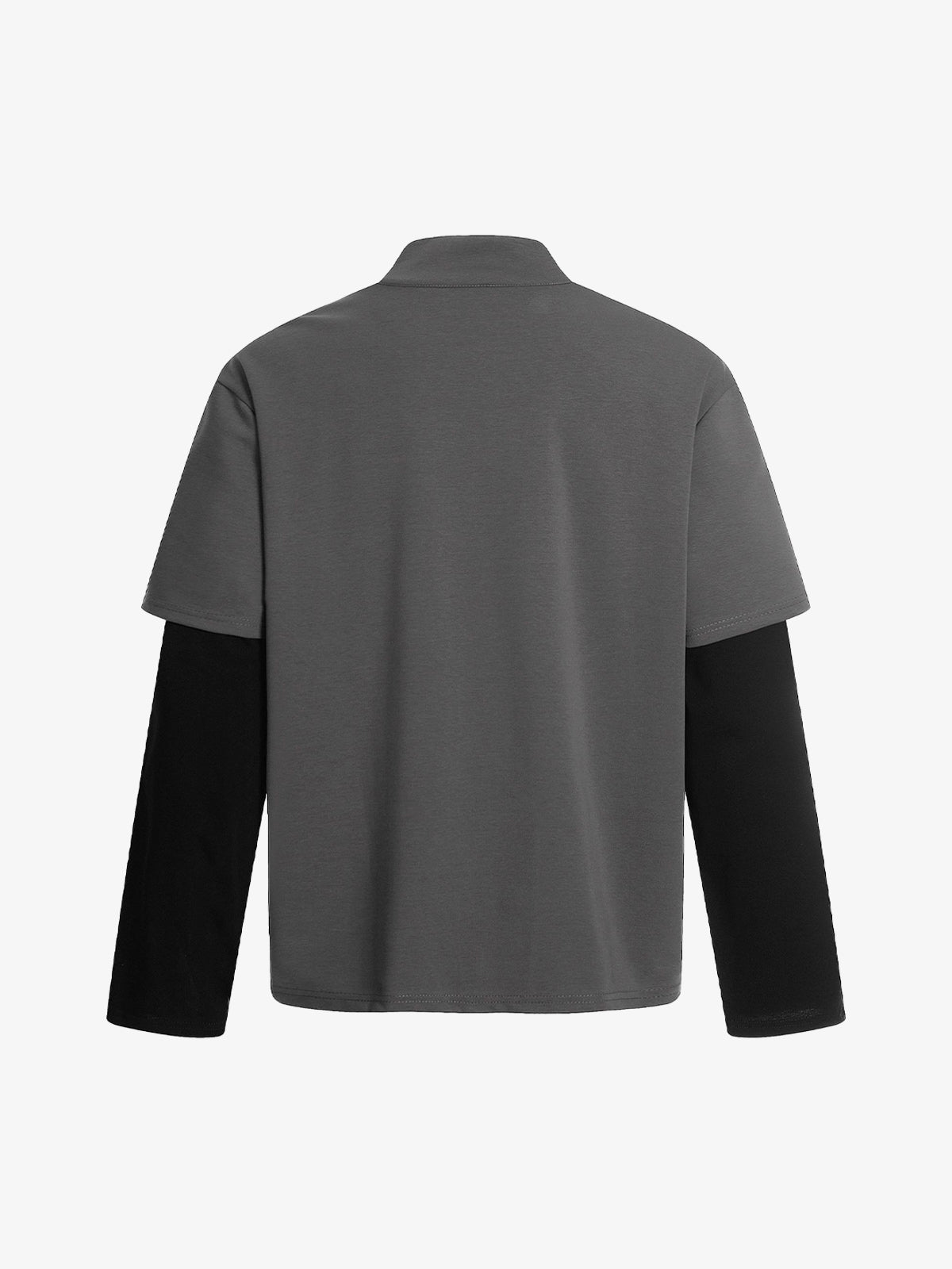 Performance Stretch Knit Long Sleeve T-Shirt with Mock Neck and Contrast Sleeves 