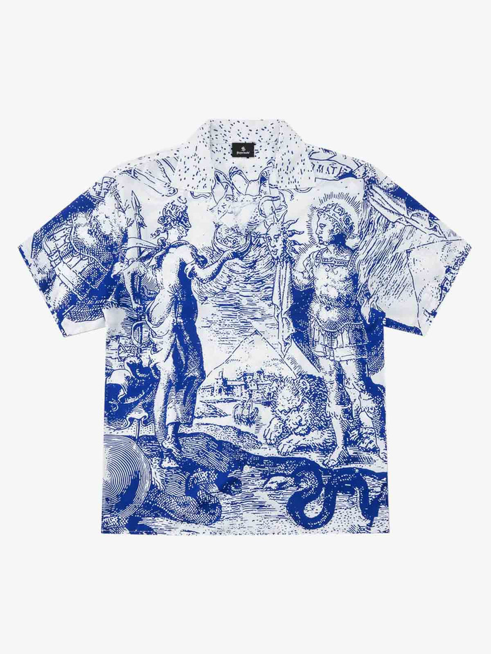Mythological Graphic Camp Collar Boxy Shirt 