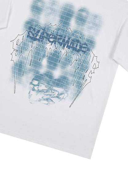THE SUPERMADE Dark Grid Skull Graphic T-Shirt with Neon Drip Design 