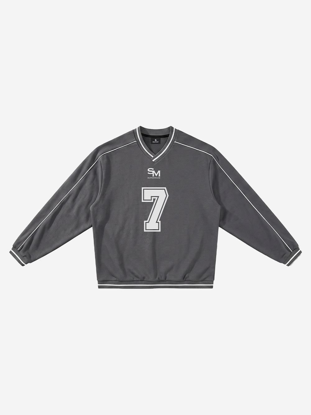 Striped Color Block Logo Graphic V-Neck Sweatshirt