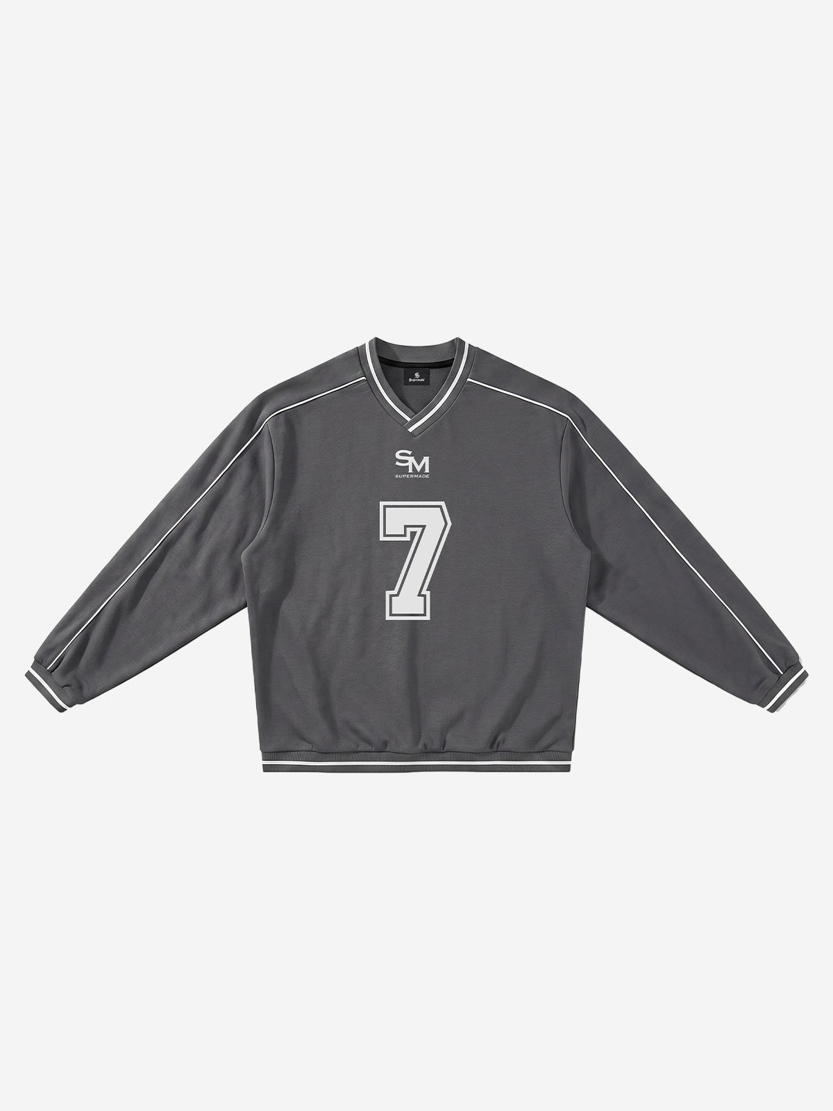 Striped Color Block Logo Graphic V-Neck Sweatshirt