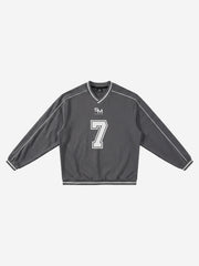 Striped Color Block Logo Graphic V-Neck Sweatshirt