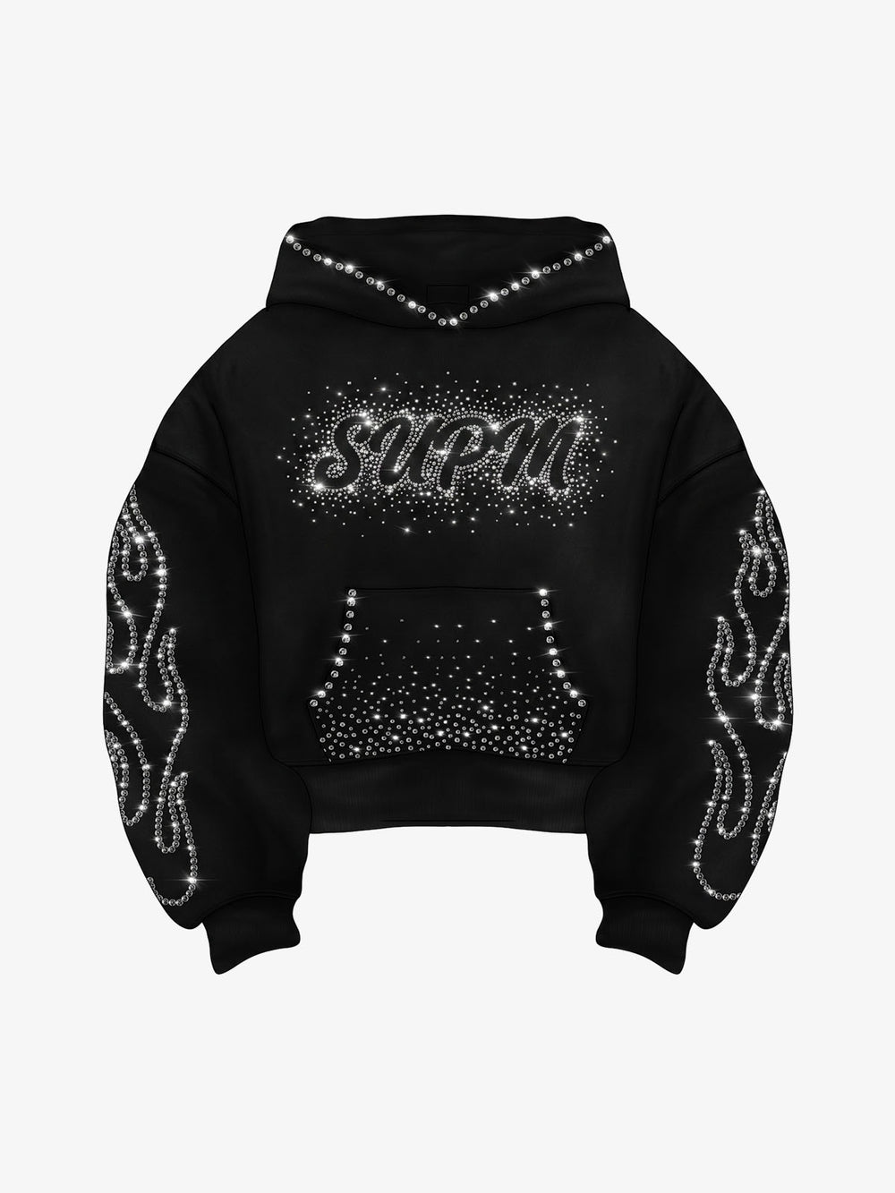 Flame Rhinestone Boxy Fit Hoodie