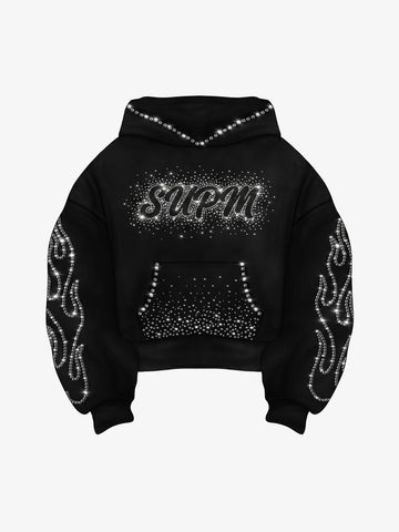 Flame Rhinestone Boxy Fit Hoodie