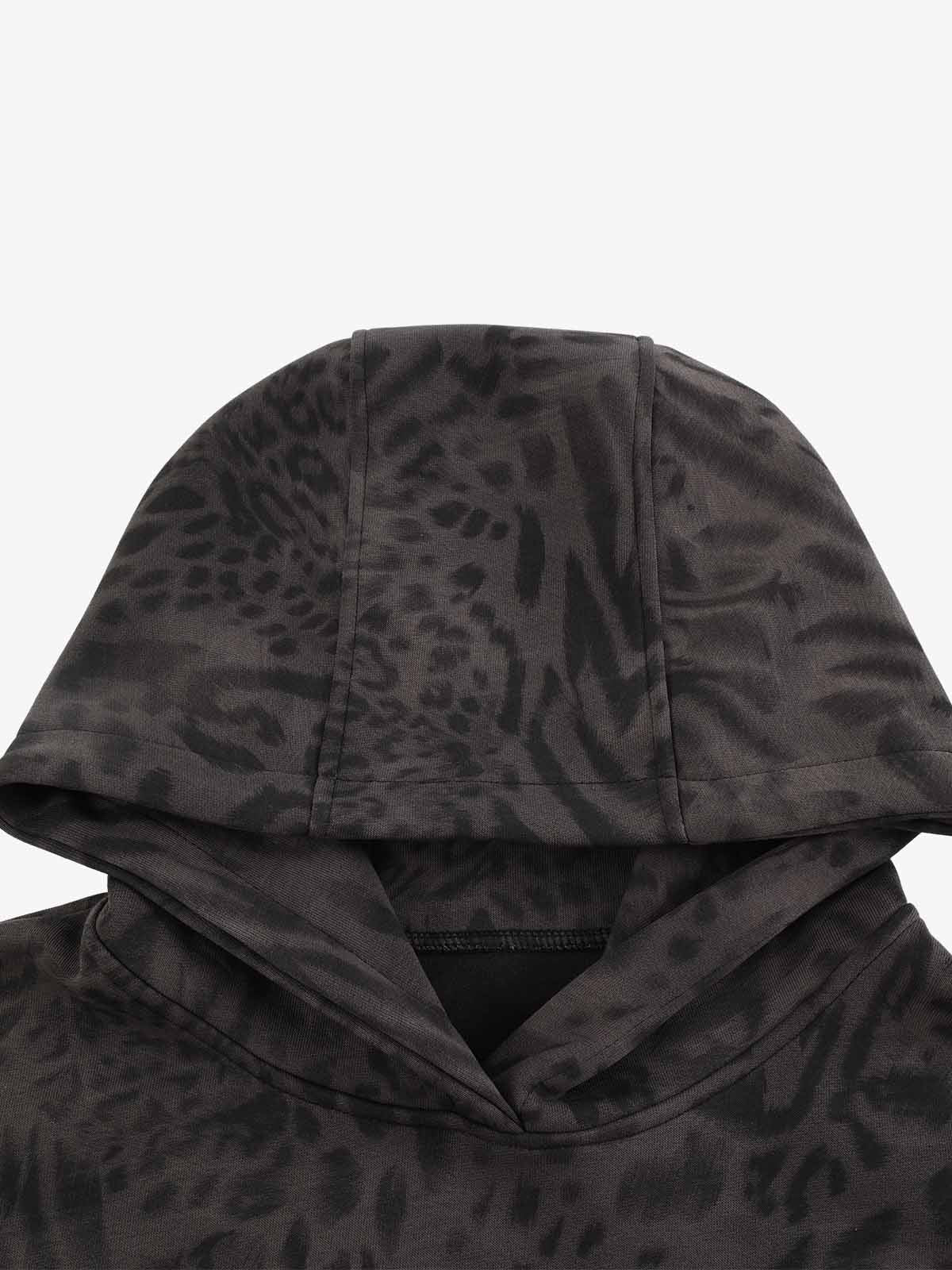 Distressed Leopard Letter Embroidered Hoodie