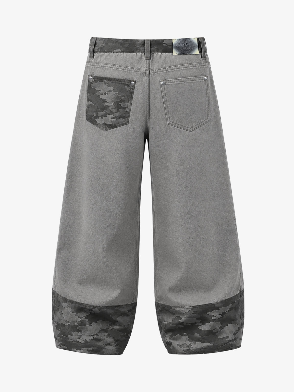 Light Grey Camo Wide-Leg Pants with Embroidered Detail