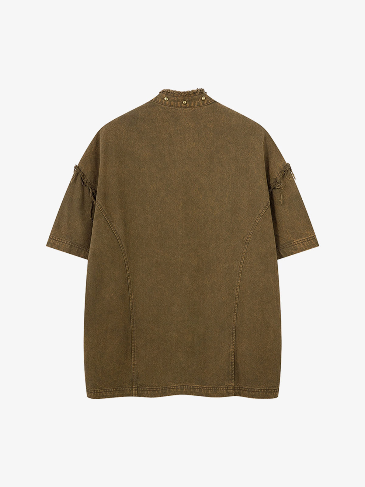 Rivet Deconstructed Split Stitching Denim Short-sleeved Shirt 