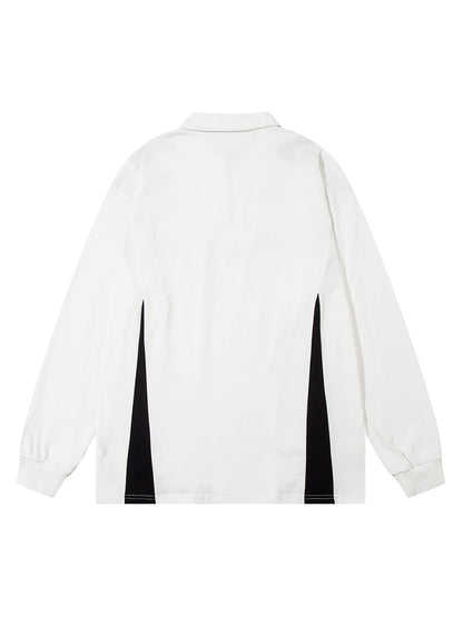 Thesupermade Star Color-Blocking Long Sleeve Quarter Zipper Shirt 