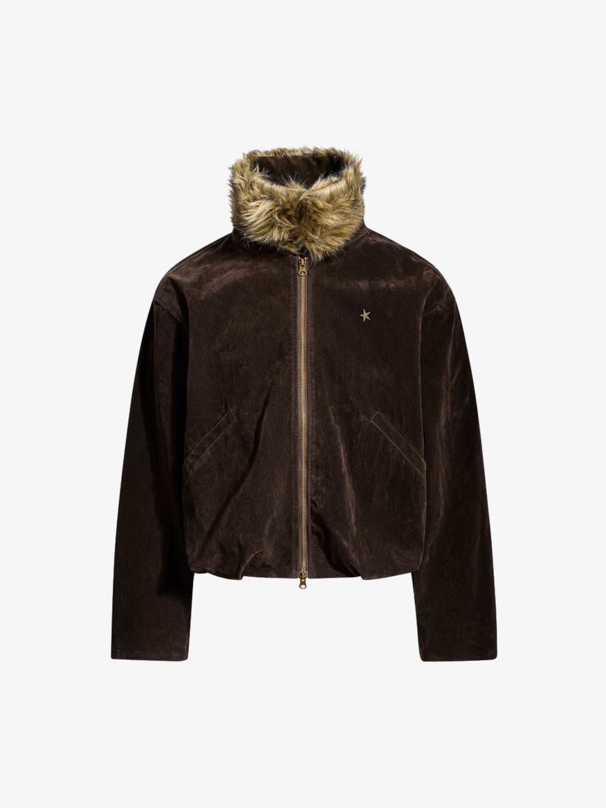 Detachable Fur-Trim Stand Collar Suede Zip-Up Jacket
