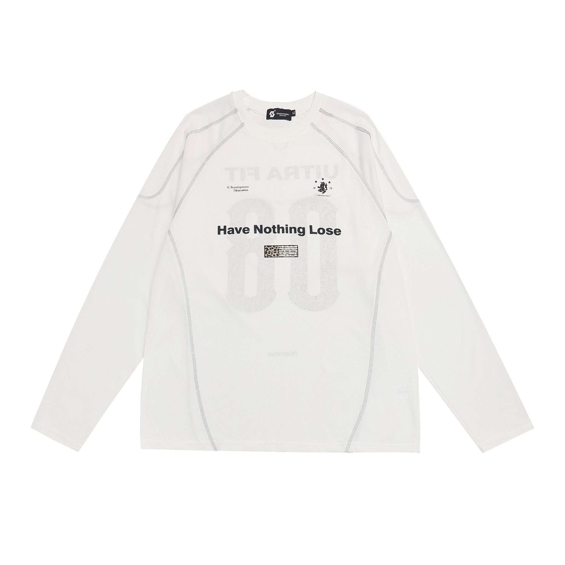 Leopard-Panel Slogan Quick-Dry Long Sleeve Tee