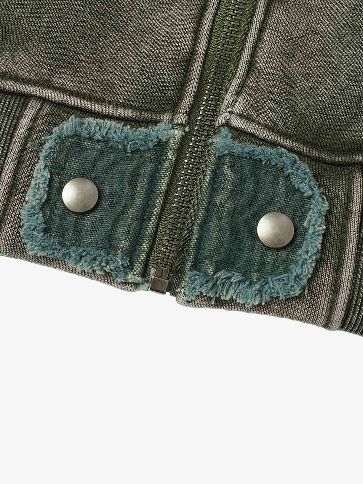 Washed Multi-Pocket Mock-Neck Workwear Jacket