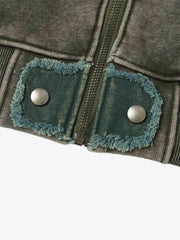 Washed Multi-Pocket Mock-Neck Workwear Jacket