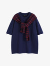 Street Style Retro Patchwork Plaid Tee