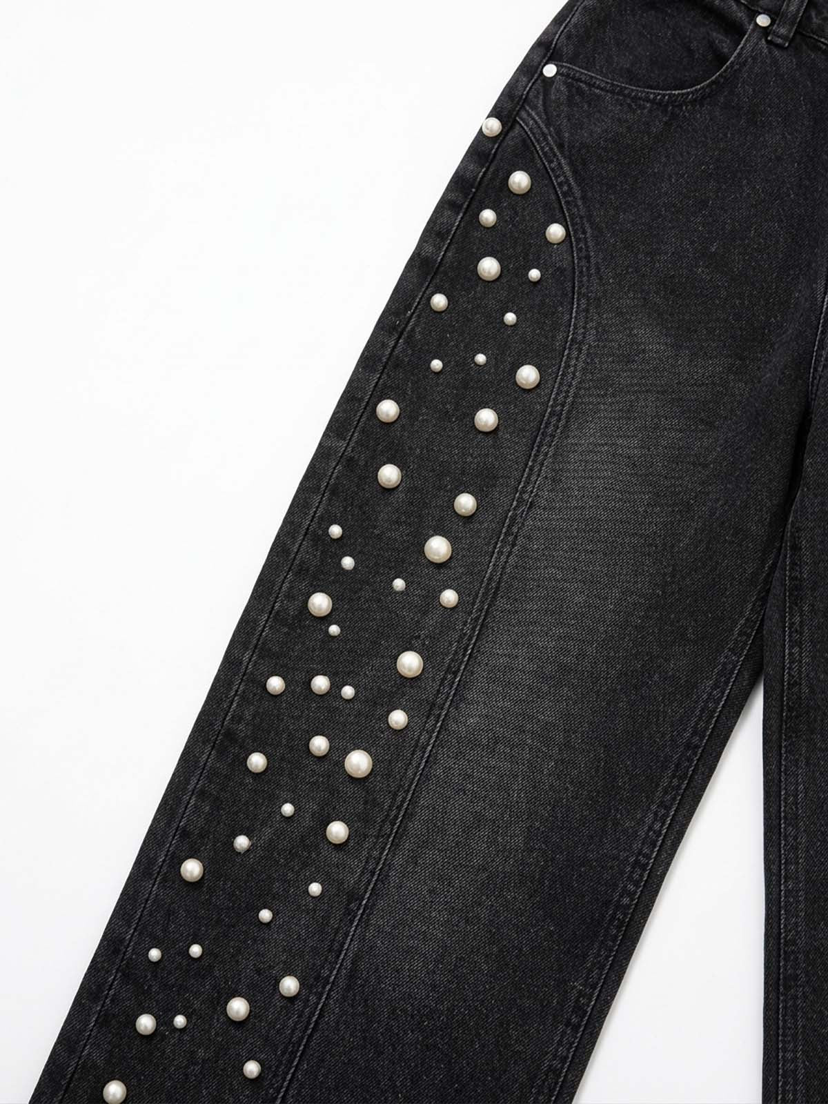 Scorpion Embroidered Pearl-Studded Distressed Straight-Leg Jeans