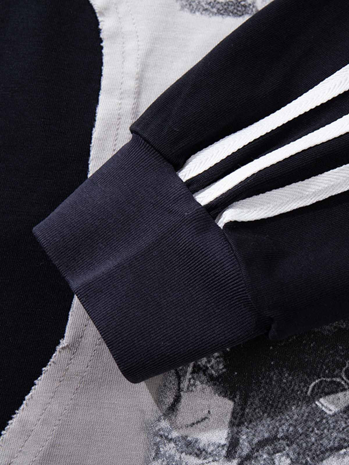 Portrait Graphic Contrast-Stripe Long Sleeve Tee