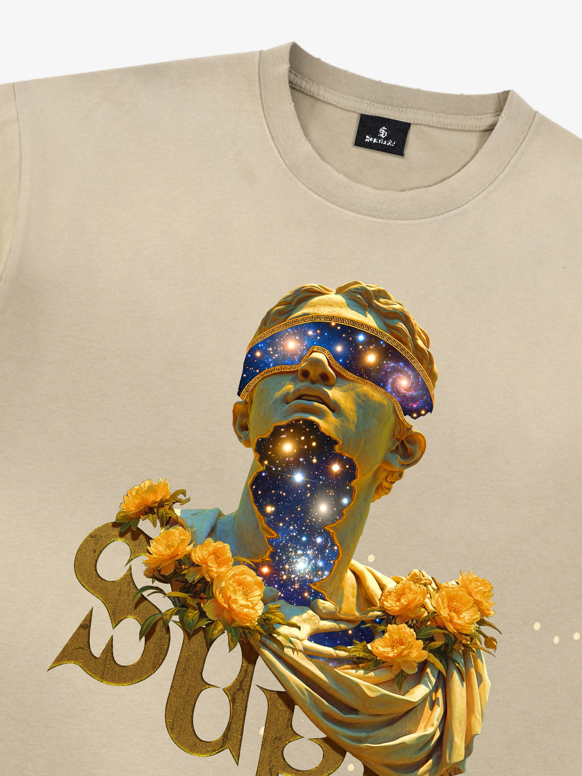 THE SUPERMADE-Wash and splash ink Galaxy Art Print T-Shirt with Cosmic Statue Design for Men and Women 