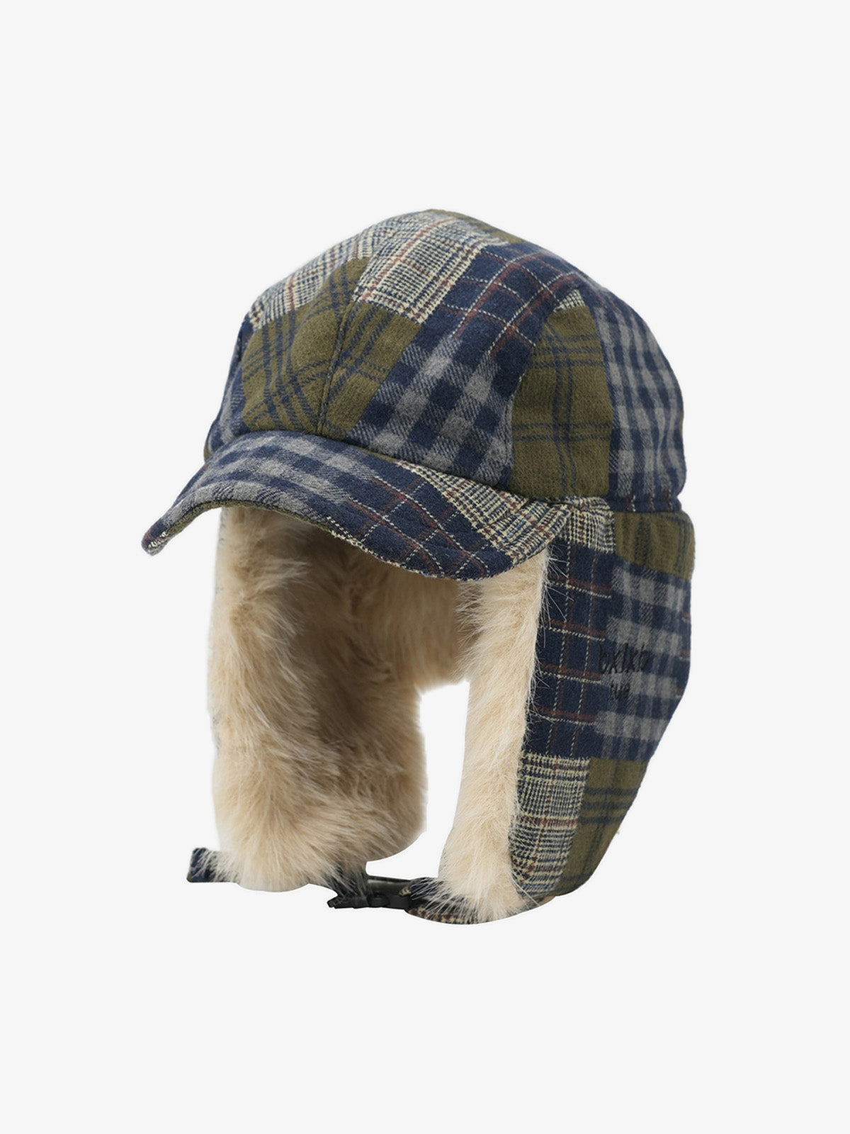 Winter Plaid Earflap Hat with Faux Fur Trim - Perfect for Cold Weather Protection 