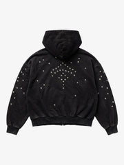 Metallic Studded Boxy Fit Zip-Up Hoodie