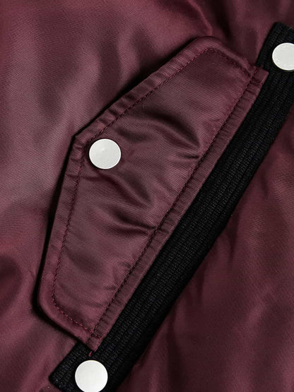 Stylish Maroon Bomber Jacket with Detachable Hood for Winter Wear 