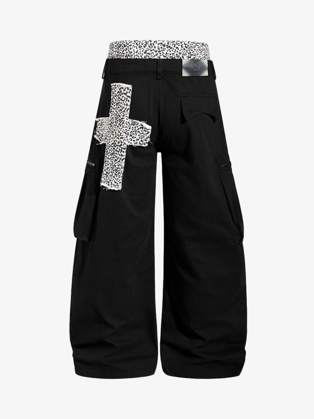 Leopard Waistband Cross Patch Cargo Pants 