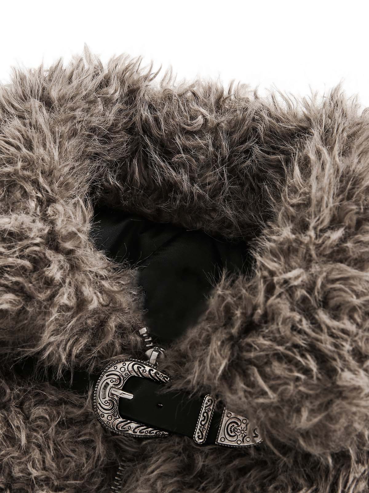 Metal leather button Faux Fur Jacket | Thesupermade®