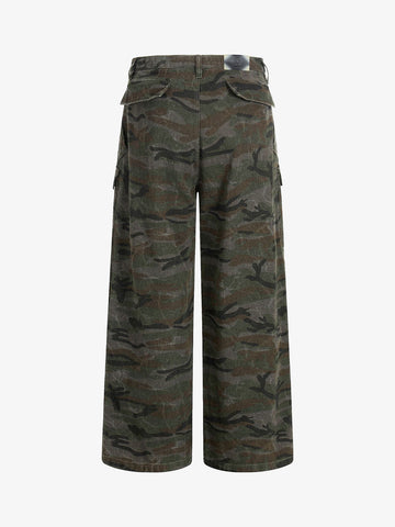 Faded Camo Graphic Wide-Leg Cargo Pants 