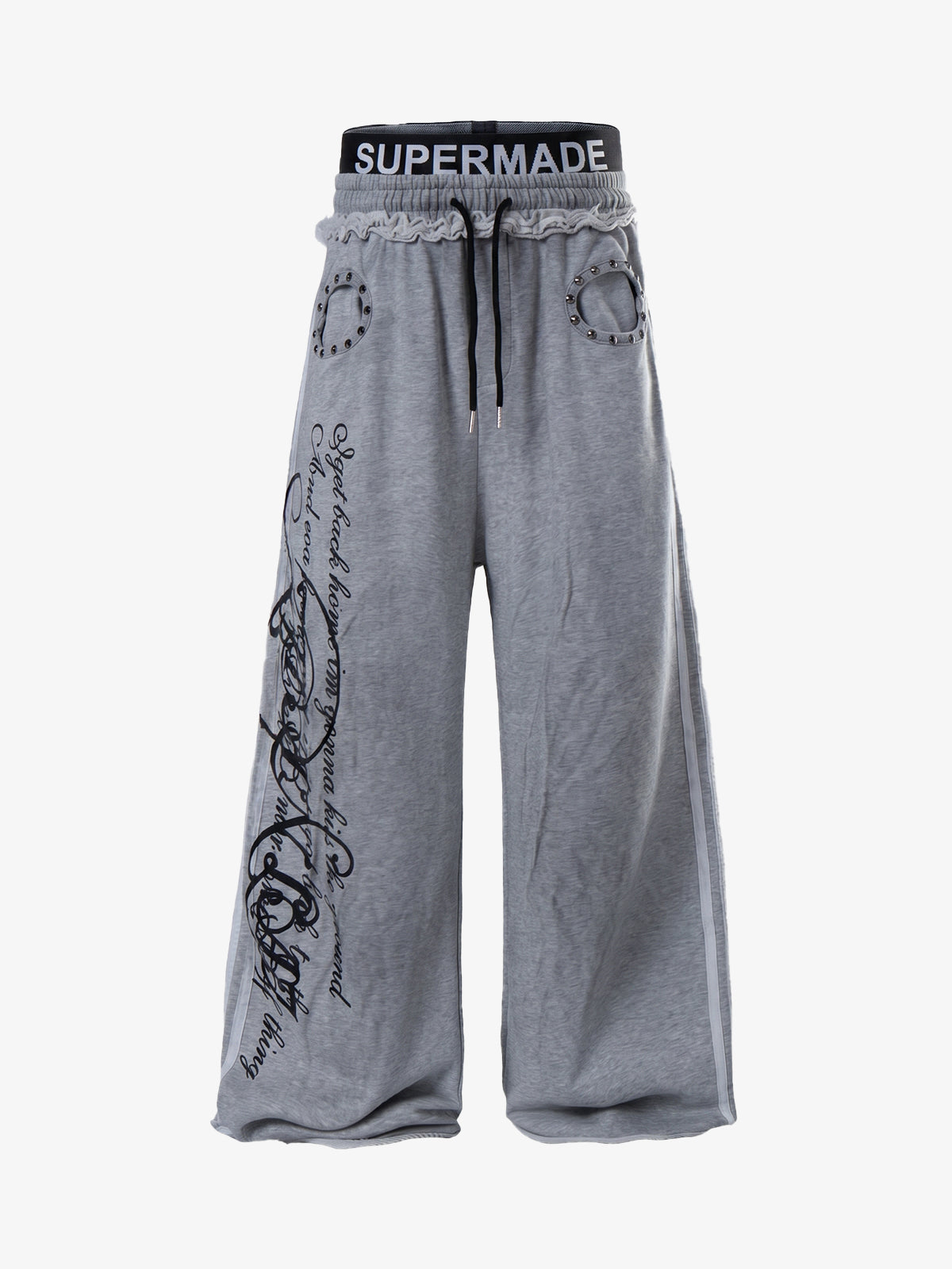 Rebel Studded Wide-Leg Layered Sweatpants 