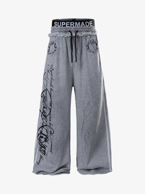 Rebel Studded Wide-Leg Layered Sweatpants 