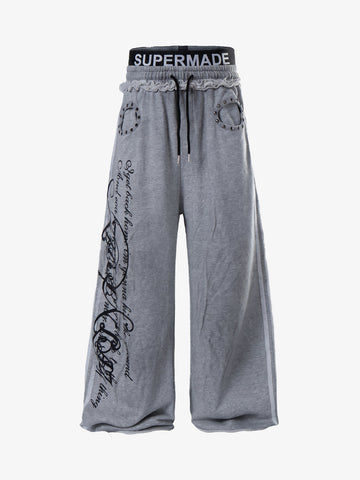 Rebel Studded Wide-Leg Layered Sweatpants 