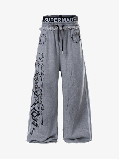 Rebel Studded Wide-Leg Layered Sweatpants 