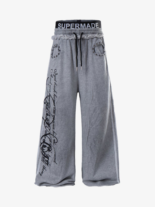 Rebel Studded Wide-Leg Layered Sweatpants 