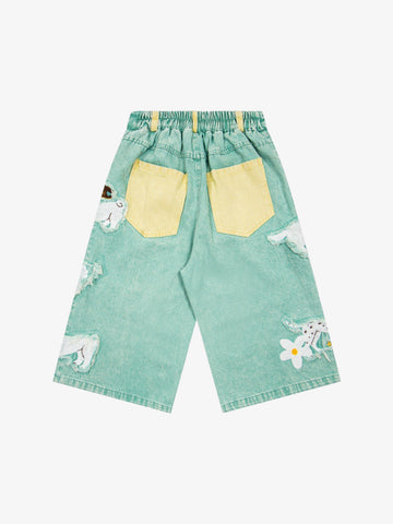Cartoon Appliqué Denim Shorts