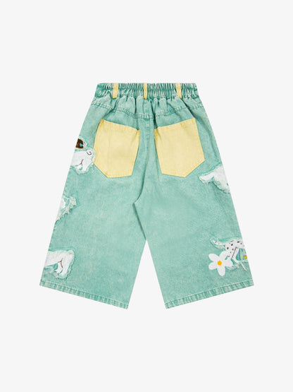 Cartoon Appliqué Denim Shorts