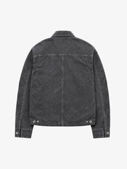 Distressed Washed Twill Multi-Pocket Moto Jacket